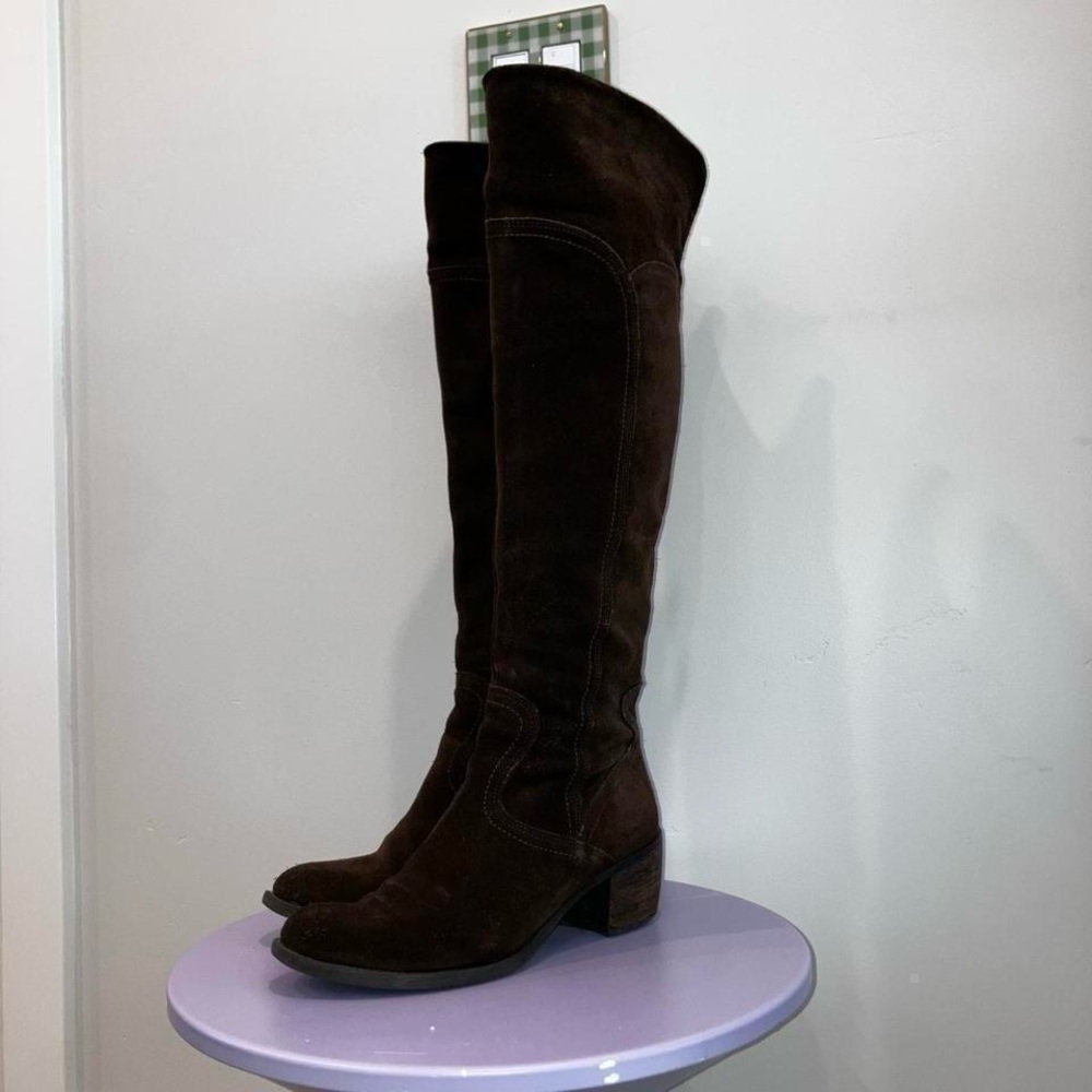 Vintage 90s y2k ITALIAN Women's Brown Suede Knee-High Boots - Picture 2 of 7